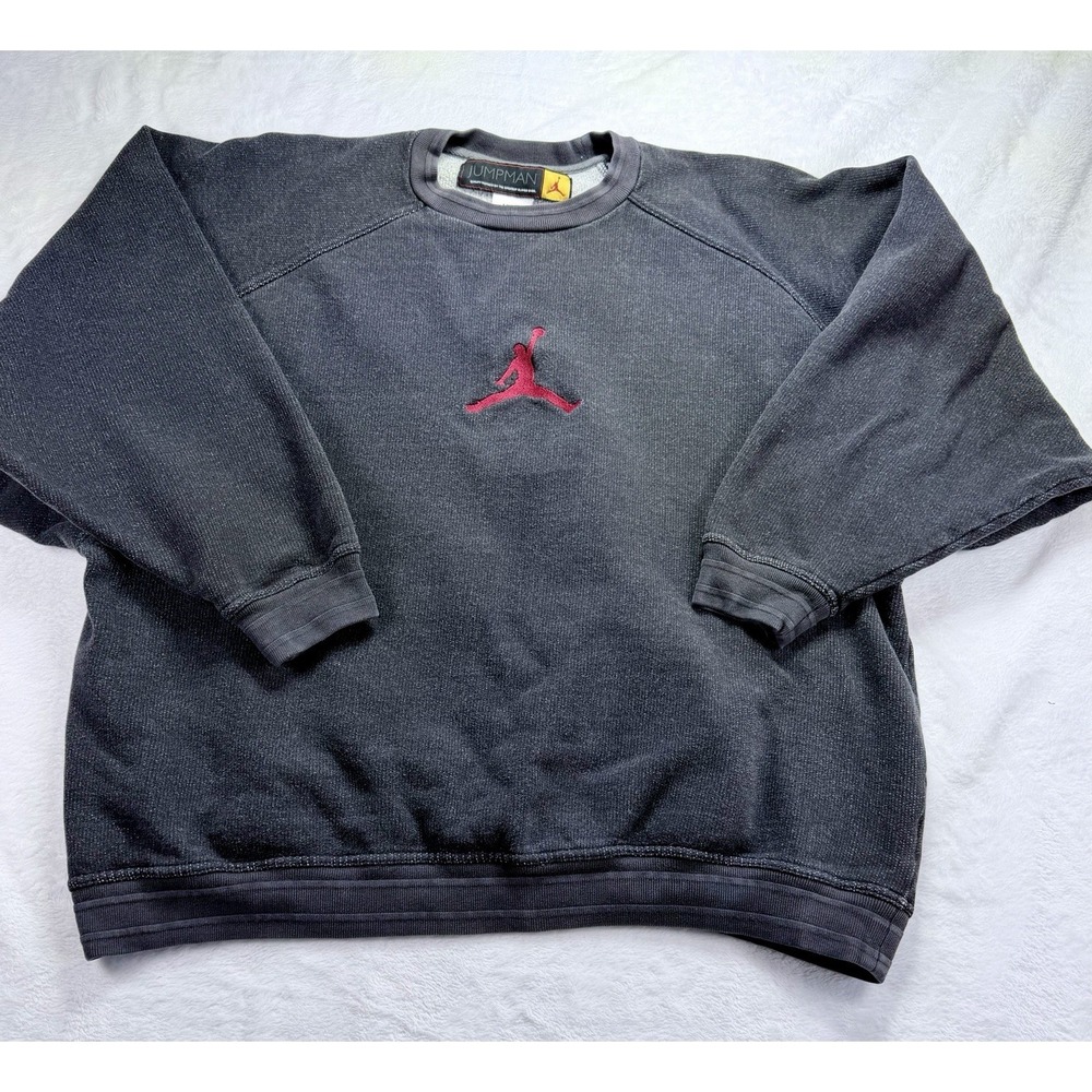 Vintage 90s Nike Air Jordan Jumpman Crewneck Sweatshirt Fade Black Mens XL